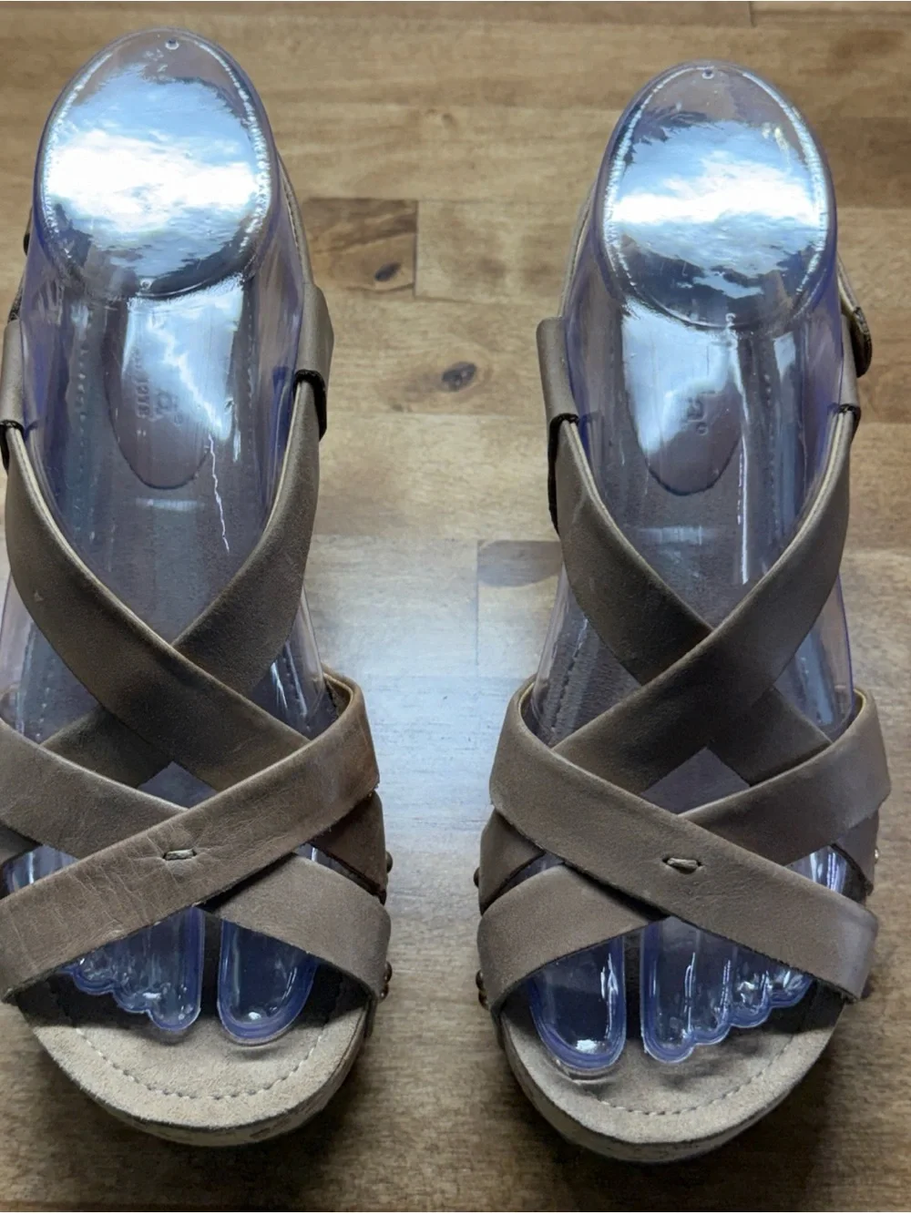 Bussola Formentera Sandals Womens 37 Cork Wedge Strappy Slingback Gray Leather